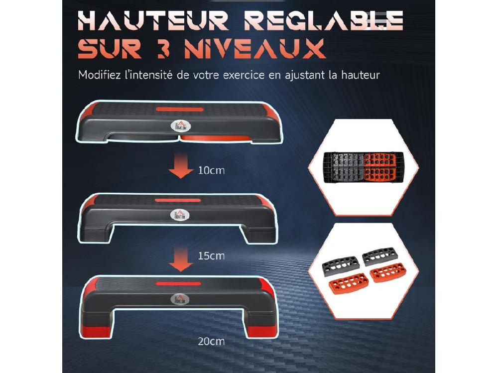 Vente Unique Stepper Fitness Aerobic Hauteur Reglable Surface Antiderapante Dim. 78L X 28l X 10/15/20H Cm PP Noir Rouge