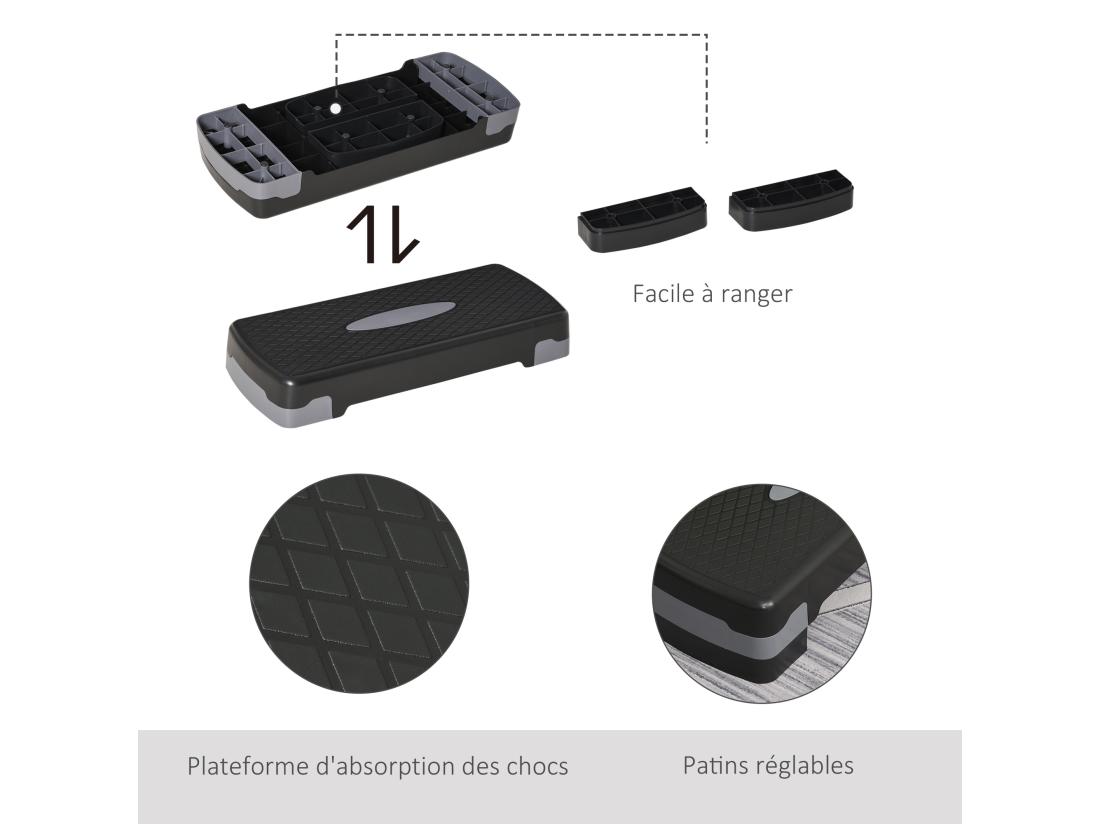 Vente Unique Stepper Fitness Aerobic Hauteur Reglable Surface Antiderapante Dim. 68L X 29l X 10-15H Cm Plastique Gris Noir