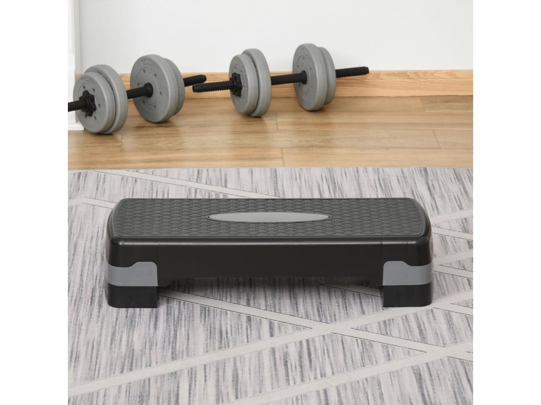 Vente Unique Stepper Fitness Aerobic Hauteur Reglable Surface Antiderapante Dim. 68L X 29l X 10-15H Cm Plastique Gris Noir