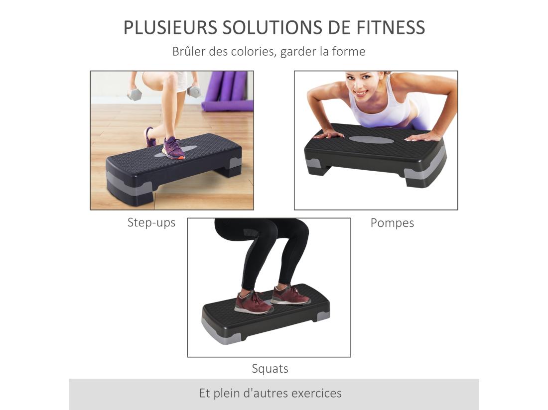vente unique Stepper Fitness Aerobic hauteur reglable surface antiderapante dim. 68L x 29l x 10-15H cm plastique gris noir