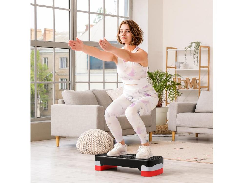 Vente Unique Stepper Fitness Aerobic Hauteur Reglable Surface Antiderapante Dim. 68L X 29l X 10-15H Cm Plastique Noir Gris Rouge