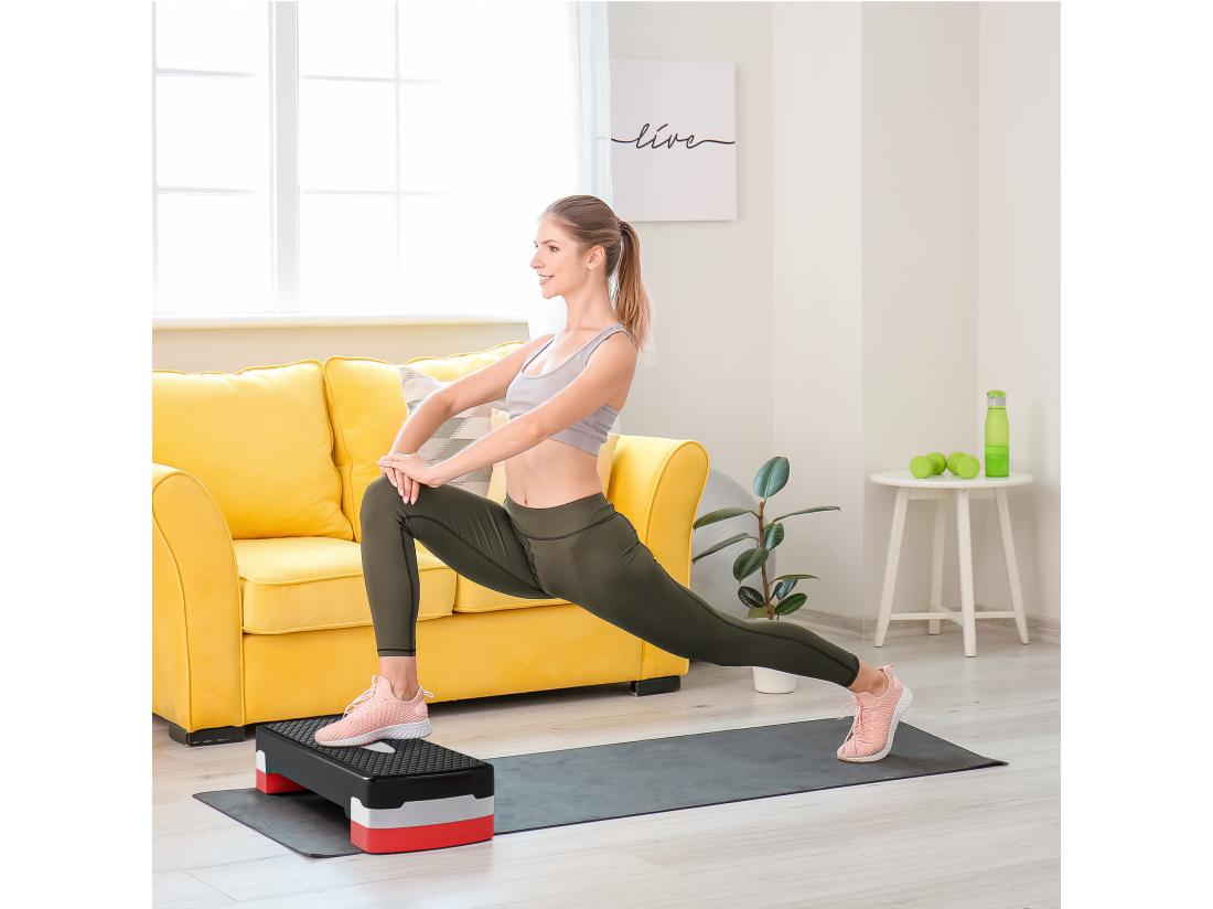 Vente Unique Stepper Fitness Aerobic Hauteur Reglable Surface Antiderapante Dim. 68L X 29l X 10-15H Cm Plastique Noir Gris Rouge