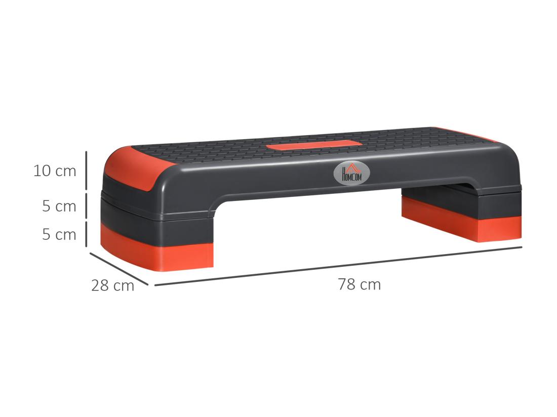 vente unique Stepper Fitness Aerobic hauteur reglable surface antiderapante dim. 78L x 28l x 10/15/20H cm PP noir rouge