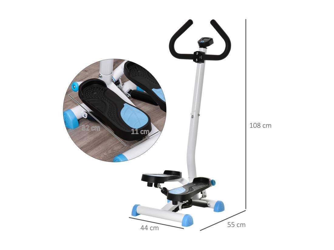 Vente Unique Stepper Fitness Avec Guidon Ergonomique - écran LCD Multifonction - Résistance Réglable - Acier Blanc Bleu Noir