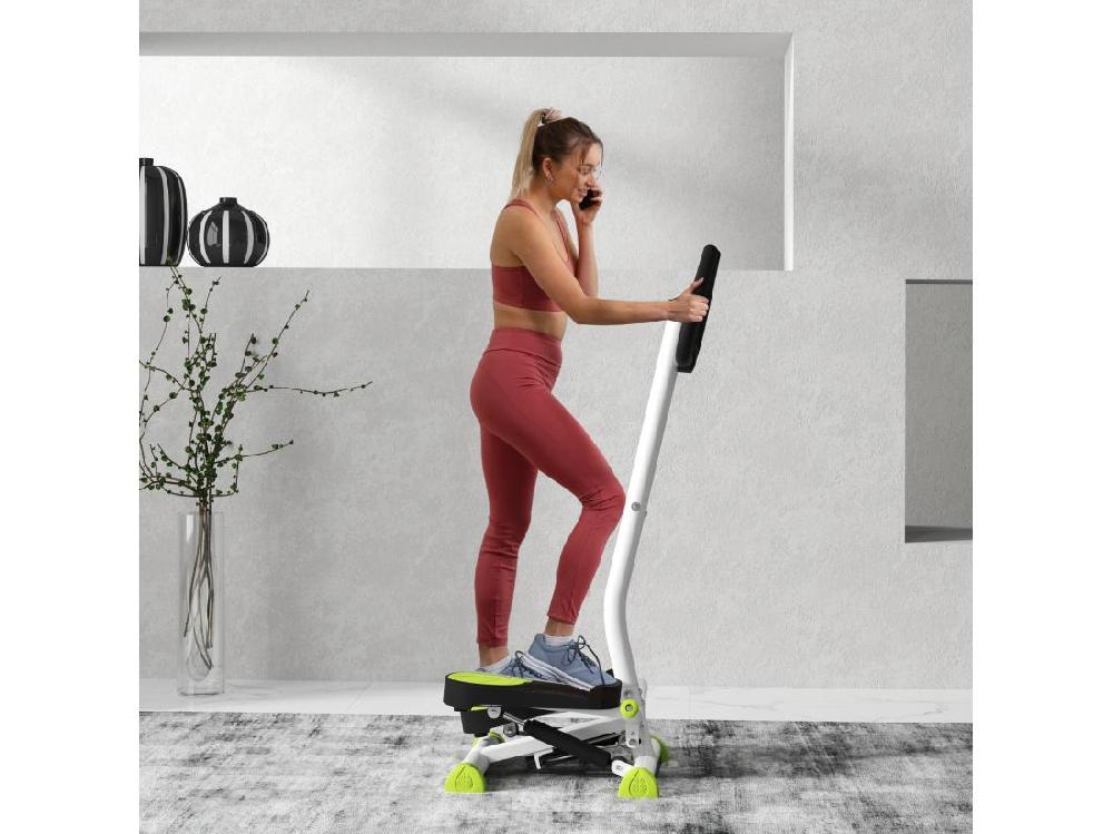 Vente Unique Stepper Fitness Avec Guidon Ergonomique - écran LCD Multifonction - Résistance Réglable - Acier Blanc Vert Noir