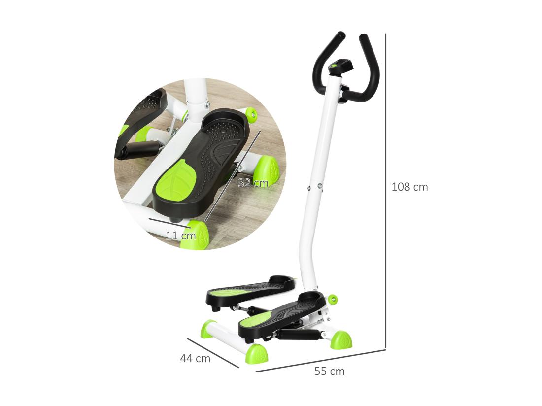 Vente Unique Stepper Fitness Avec Guidon Ergonomique - écran LCD Multifonction - Résistance Réglable - Acier Blanc Vert Noir