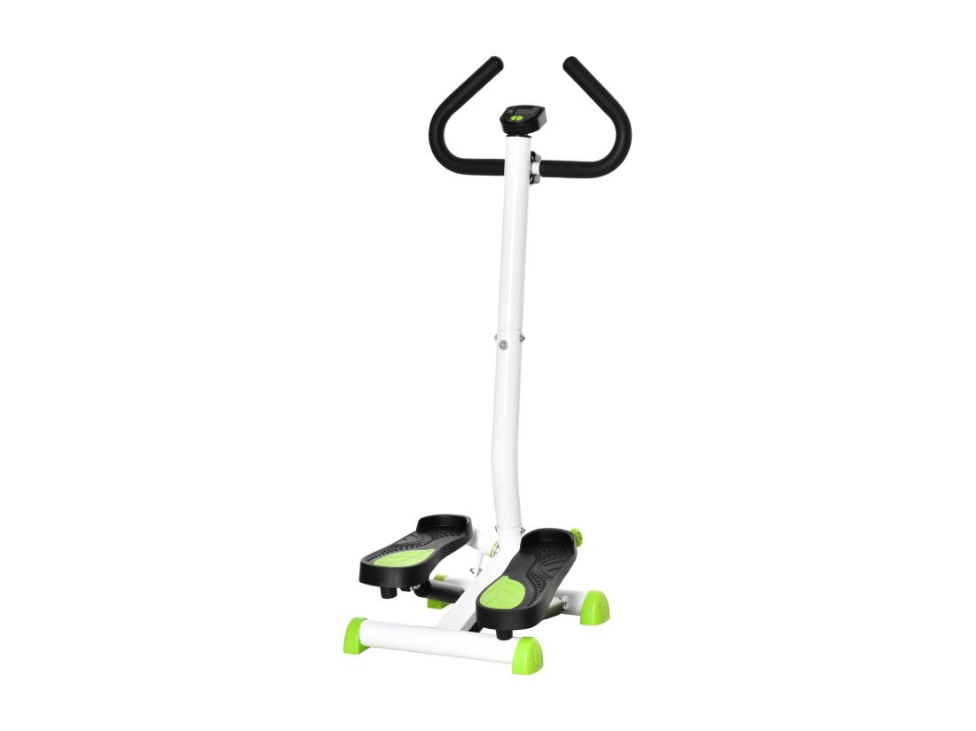 vente unique Stepper Fitness avec guidon ergonomique - écran LCD multifonction - résistance réglable - acier blanc vert noir