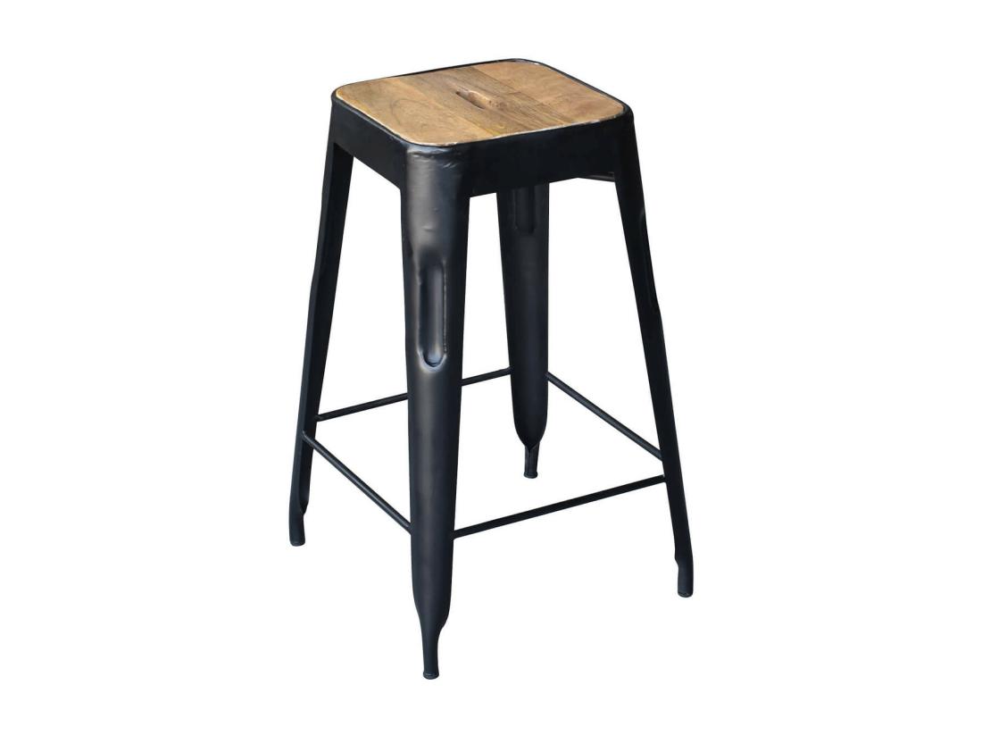 vente unique STEVE - Tabouret Industriel Bois et Acier H64cm