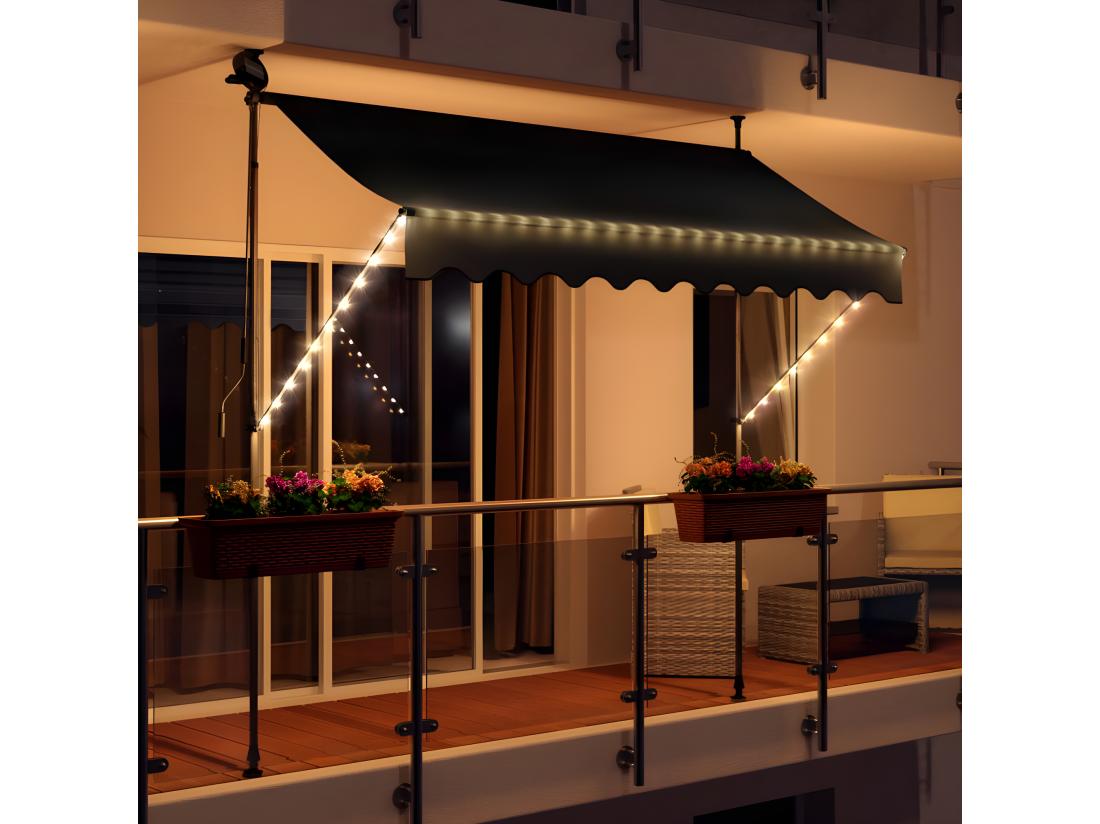 Vente Unique Store Banne 300x150 Cm Avec éclairage Led Et Manivelle