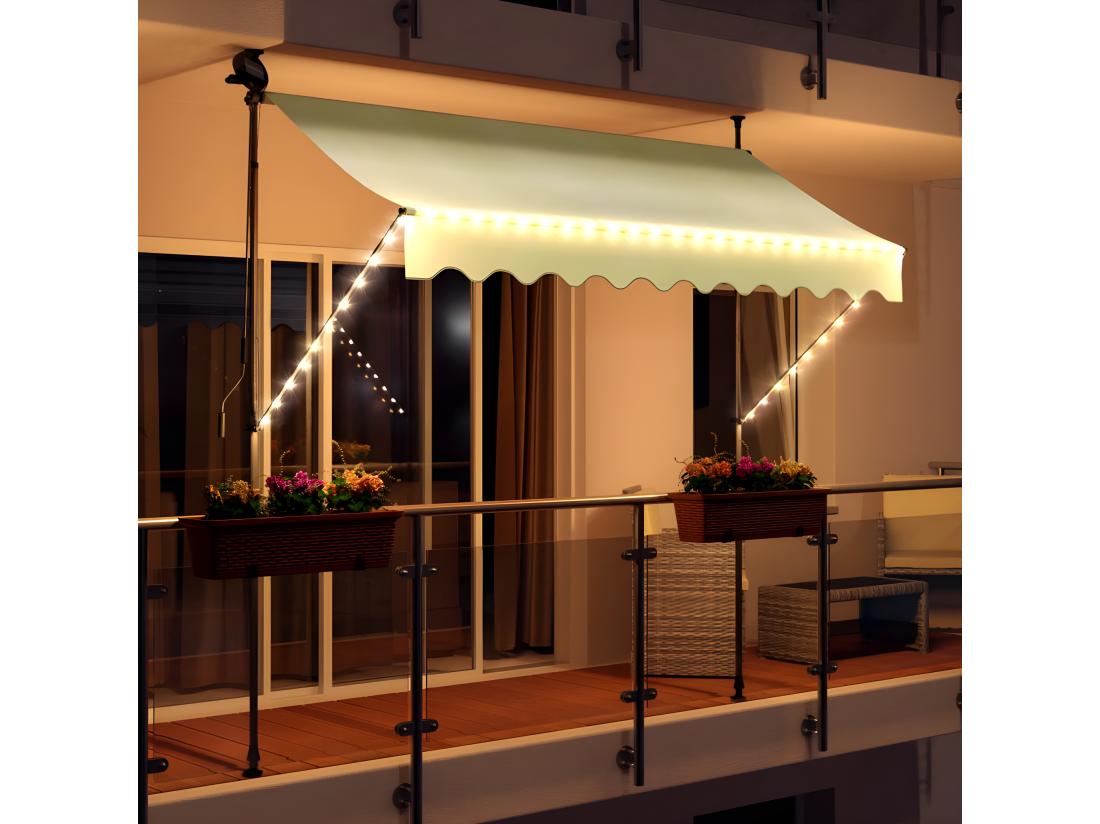 Vente Unique Store Banne 300x150 Cm Avec éclairage Led Et Manivelle