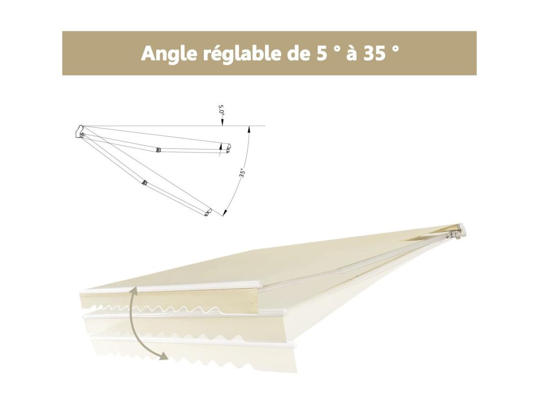 Vente Unique Store Banne De Balcon Rétractable Avec Tissu Et Velours Résistant Aux UV Et à L'eau Cadre En Aluminium Angle Réglable 5-35° 3 X 2 5 M