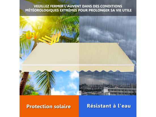 Vente Unique Store Banne De Balcon Rétractable Avec Tissu Et Velours Résistant Aux UV Et à L'eau Cadre En Aluminium Angle Réglable 5-35° 3 X 2 5 M