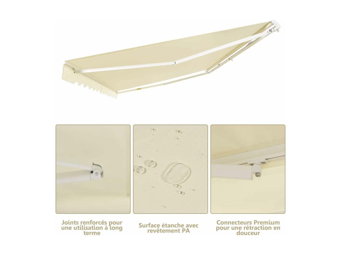Vente Unique Store Banne De Balcon Rétractable Avec Tissu Et Velours Résistant Aux UV Et à L'eau Cadre En Aluminium Angle Réglable 5-35° 3 X 2 5 M