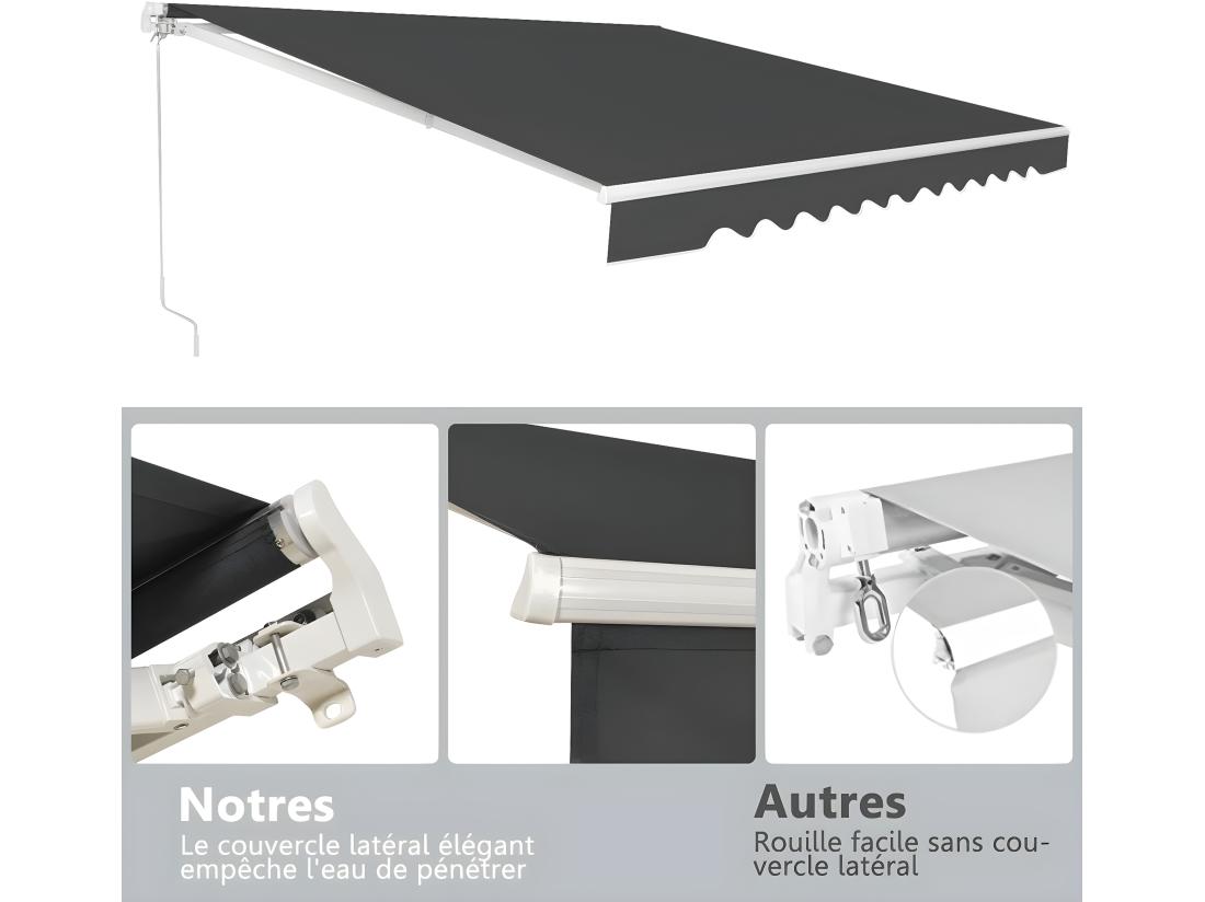 Vente Unique Store Banne De Balcon Rétractable Avec Tissu Et Velours Résistant Aux UV Et à L'eau Cadre En Aluminium Angle Réglable 5-35° 3 X 2 5 M
