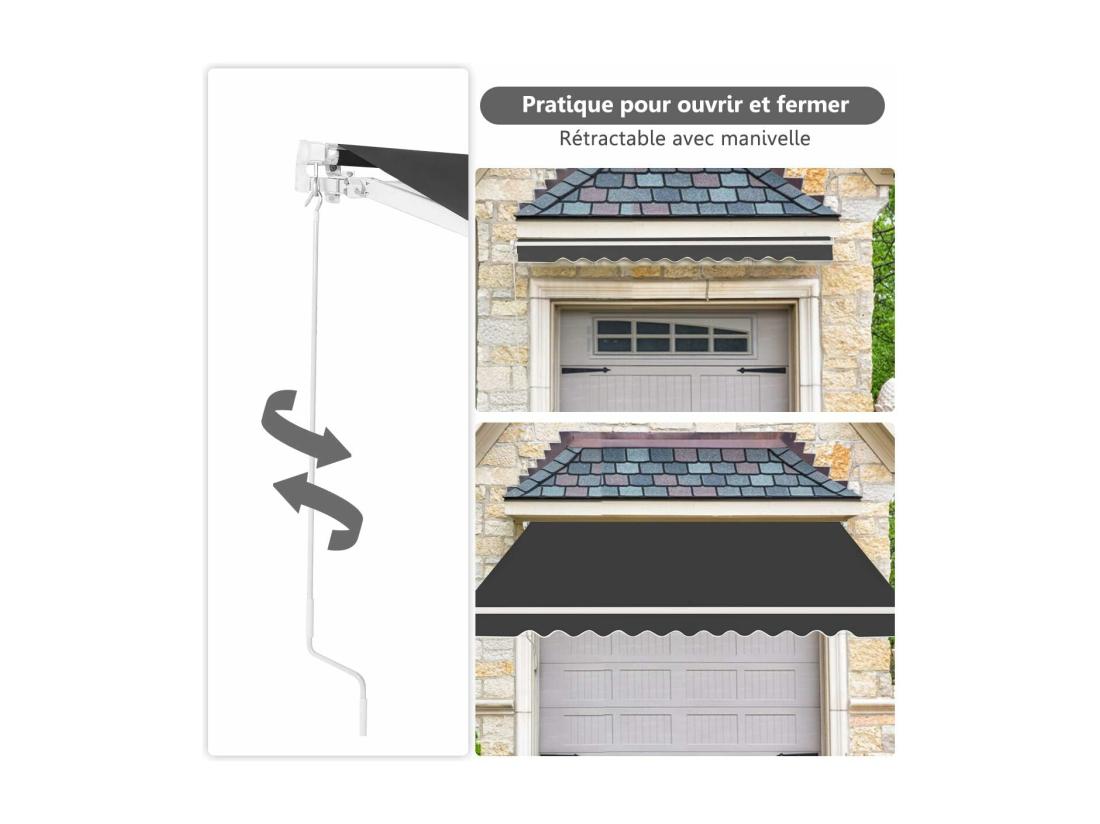 Vente Unique Store Banne De Balcon Rétractable Avec Tissu Et Velours Résistant Aux UV Et à L'eau Cadre En Aluminium Angle Réglable 5-35° 3 X 2 5 M