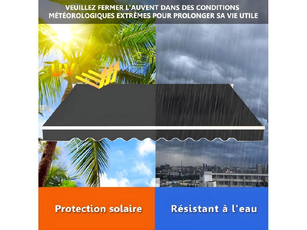 Vente Unique Store Banne De Balcon Rétractable Avec Tissu Et Velours Résistant Aux UV Et à L'eau Cadre En Aluminium Angle Réglable 5-35° 3 X 2 5 M