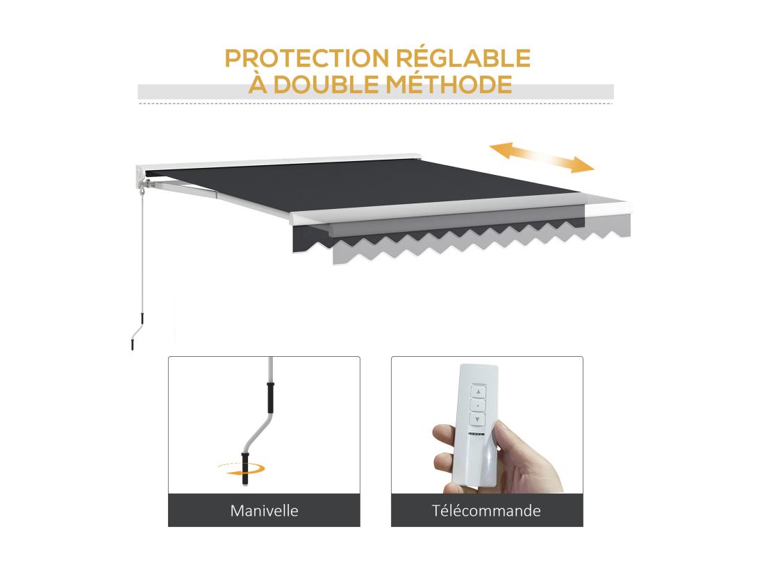 Vente Unique Store Banne électrique Manuel Rétractable Dim. 2 95L X 2 50l M Anthracite