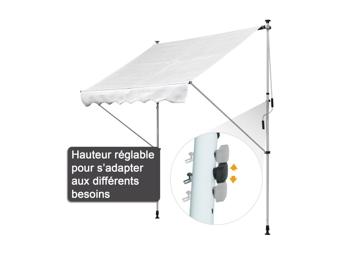 Vente Unique Store Banne Manuel Rétractable 2L X 1 5l X 1 7-2 8H M Inclinaison Réglable Installation Rapide Métal Alu Polyester Blanc
