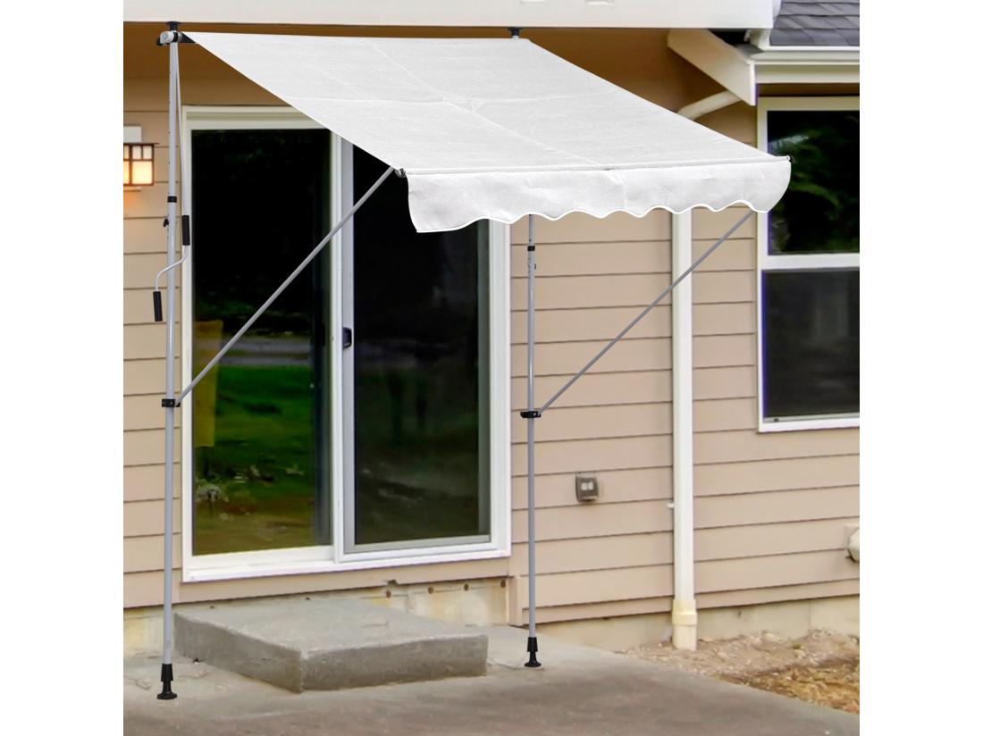 Vente Unique Store Banne Manuel Rétractable 2L X 1 5l X 1 7-2 8H M Inclinaison Réglable Installation Rapide Métal Alu Polyester Blanc