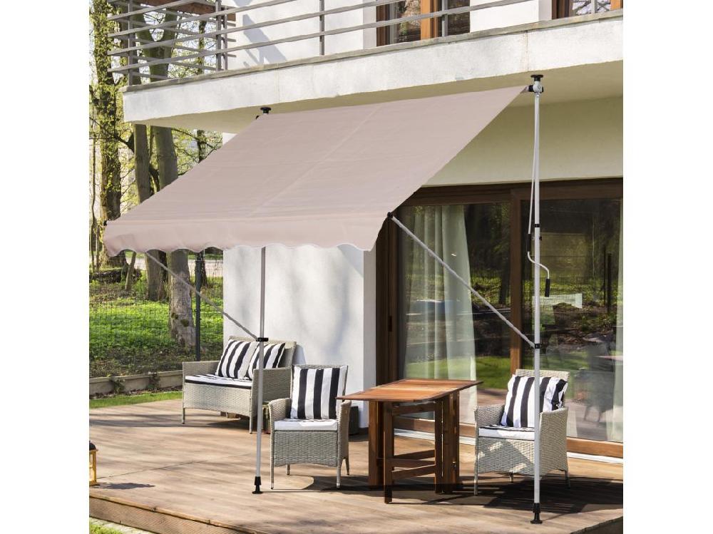 Vente Unique Store Banne Manuel Rétractable 2L X 1 5l X 1 7-2 8H M Inclinaison Réglable Installation Rapide Métal Alu Polyester Beige
