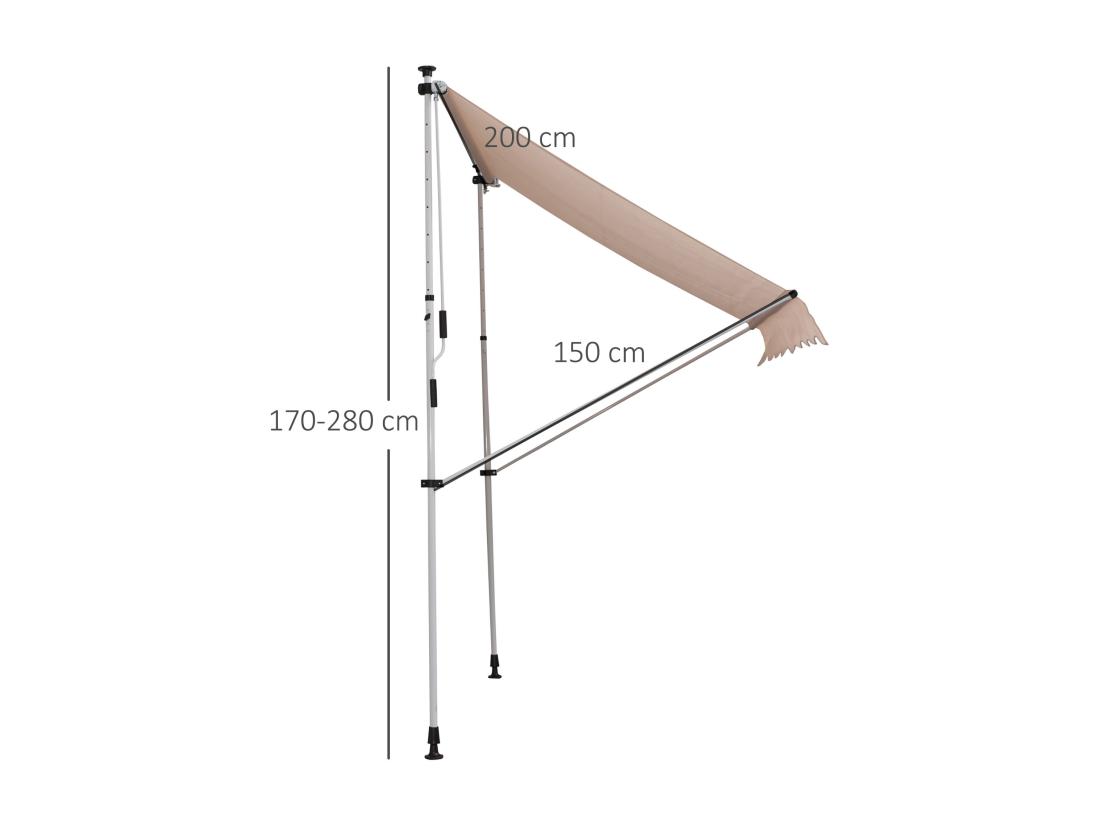 Vente Unique Store Banne Manuel Rétractable 2L X 1 5l X 1 7-2 8H M Inclinaison Réglable Installation Rapide Métal Alu Polyester Beige