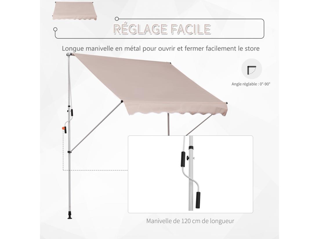 Vente Unique Store Banne Manuel Rétractable 2L X 1 5l X 1 7-2 8H M Inclinaison Réglable Installation Rapide Métal Alu Polyester Beige