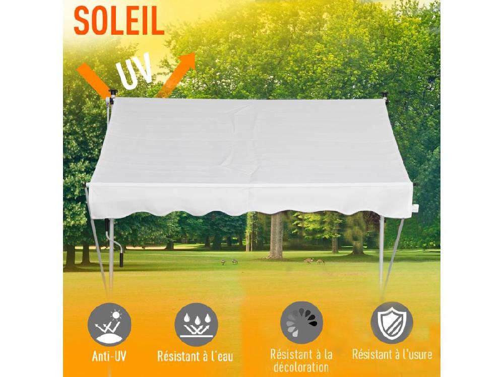vente unique Store banne manuel rétractable 2L x 1 5l x 1 7-2 8H m inclinaison réglable installation rapide métal alu polyester blanc