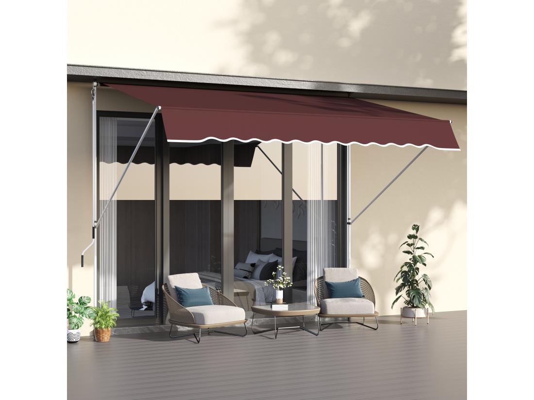 Vente Unique Store Banne Manuel Rétractable 3L X 1 5l M Inclinaison Et Hauteur Réglable Installation Rapide Métal Alu Polyester Anti-UV Bordeaux