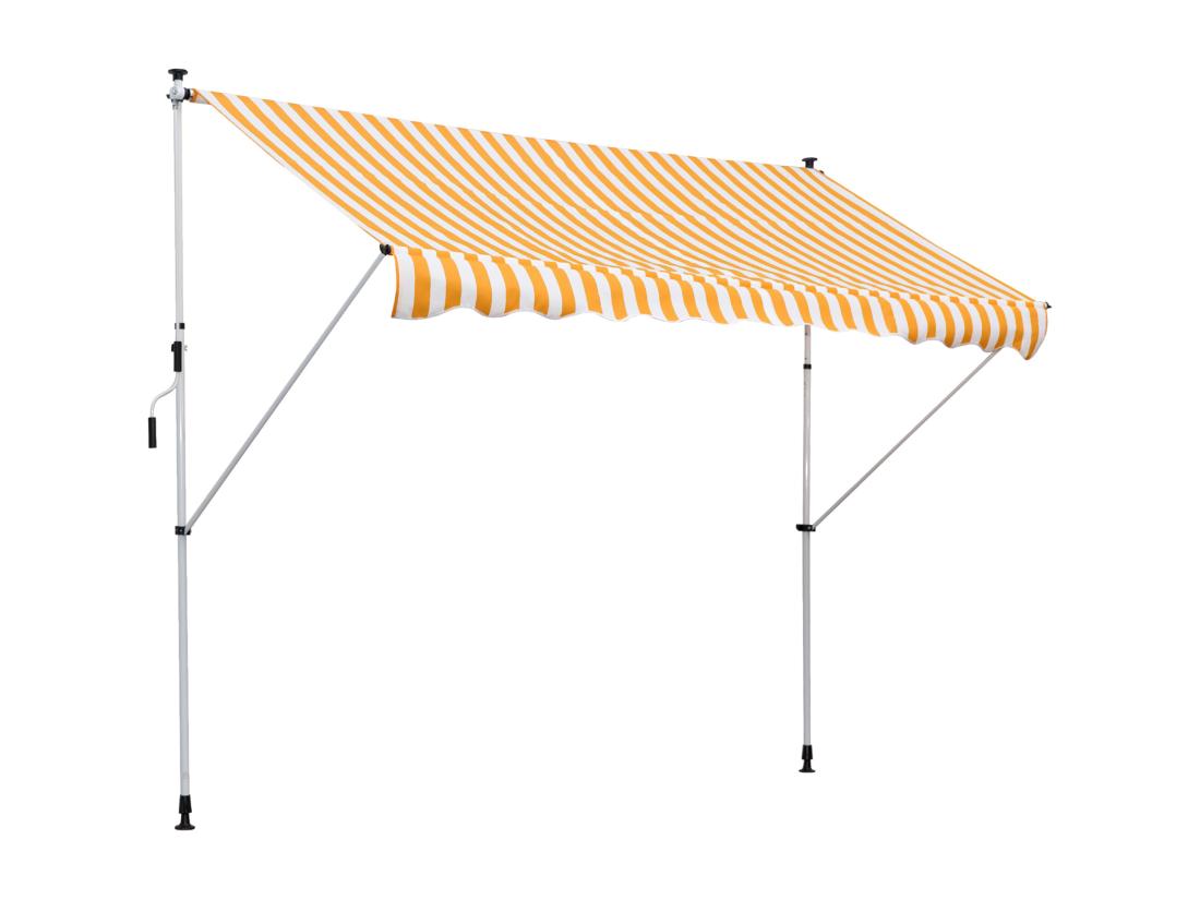 Vente Unique Store Banne Manuel Rétractable 3L X 1 5l M Inclinaison Et Hauteur Réglable Installation Rapide Métal Alu Polyester Anti-UV Jaune Blanc Rayé