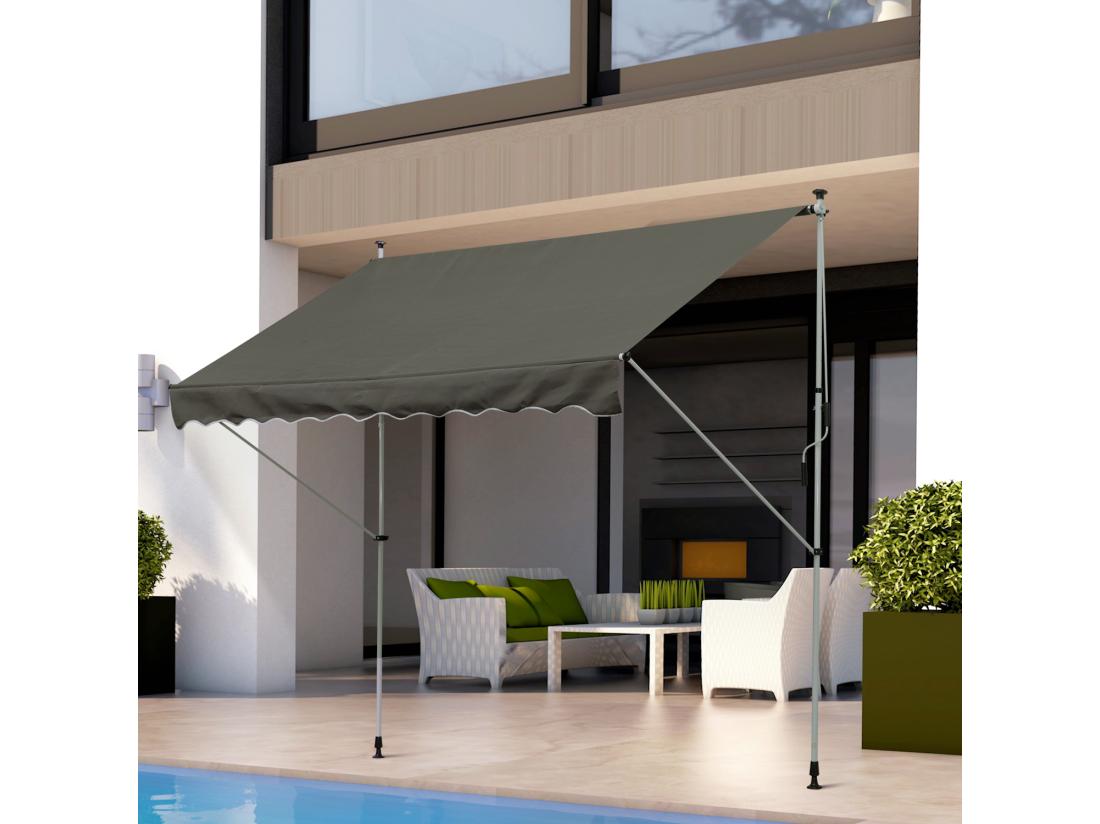 Vente Unique Store Banne Manuel Rétractable 3L X 1 5l M Inclinaison Et Hauteur Réglable Installation Rapide Métal Alu Polyester Anti-UV Gris