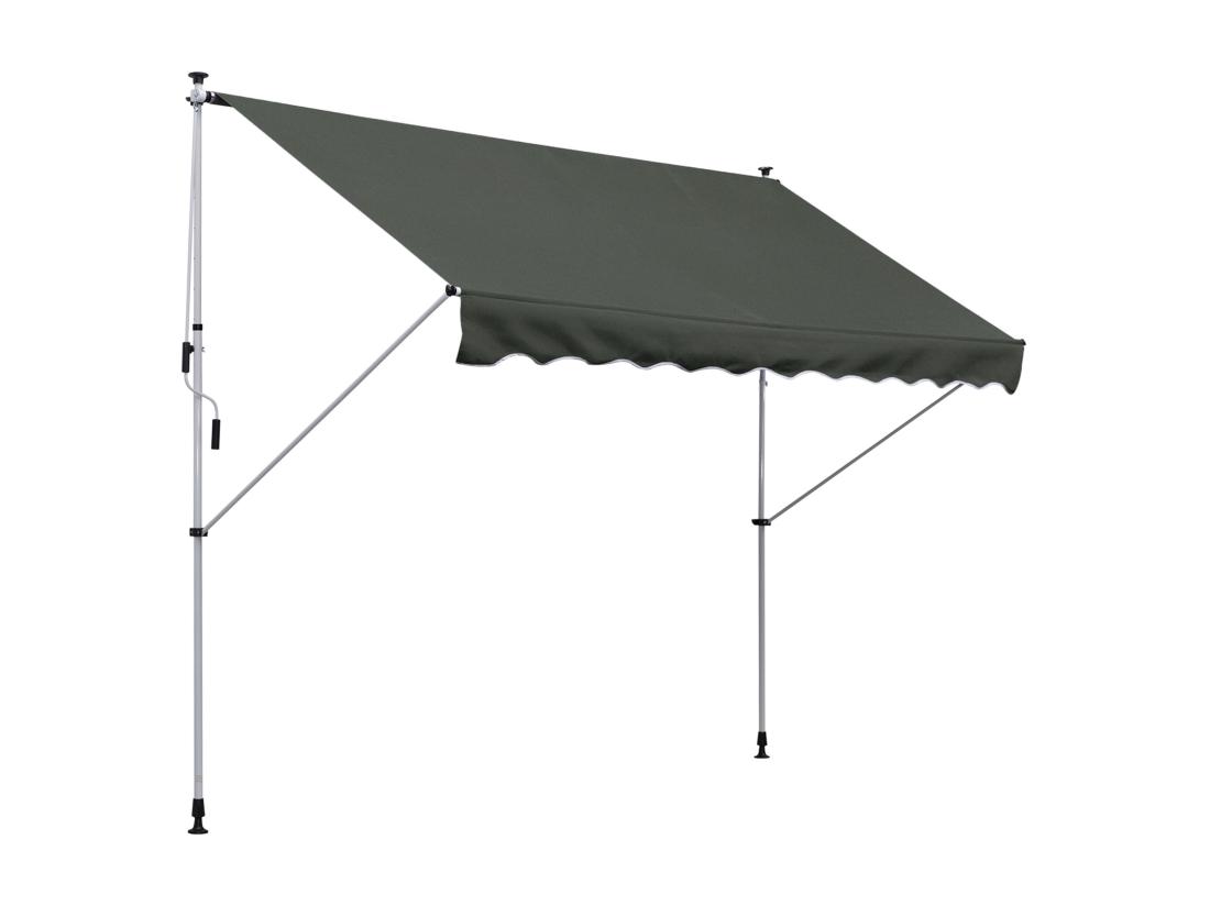 Vente Unique Store Banne Manuel Rétractable 3L X 1 5l M Inclinaison Et Hauteur Réglable Installation Rapide Métal Alu Polyester Anti-UV Gris