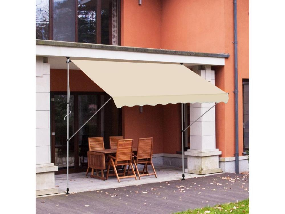 Vente Unique Store Banne Manuel Rétractable 3L X 1 5l M Inclinaison Et Hauteur Réglable Installation Rapide Métal Alu Polyester Anti-UV Beige