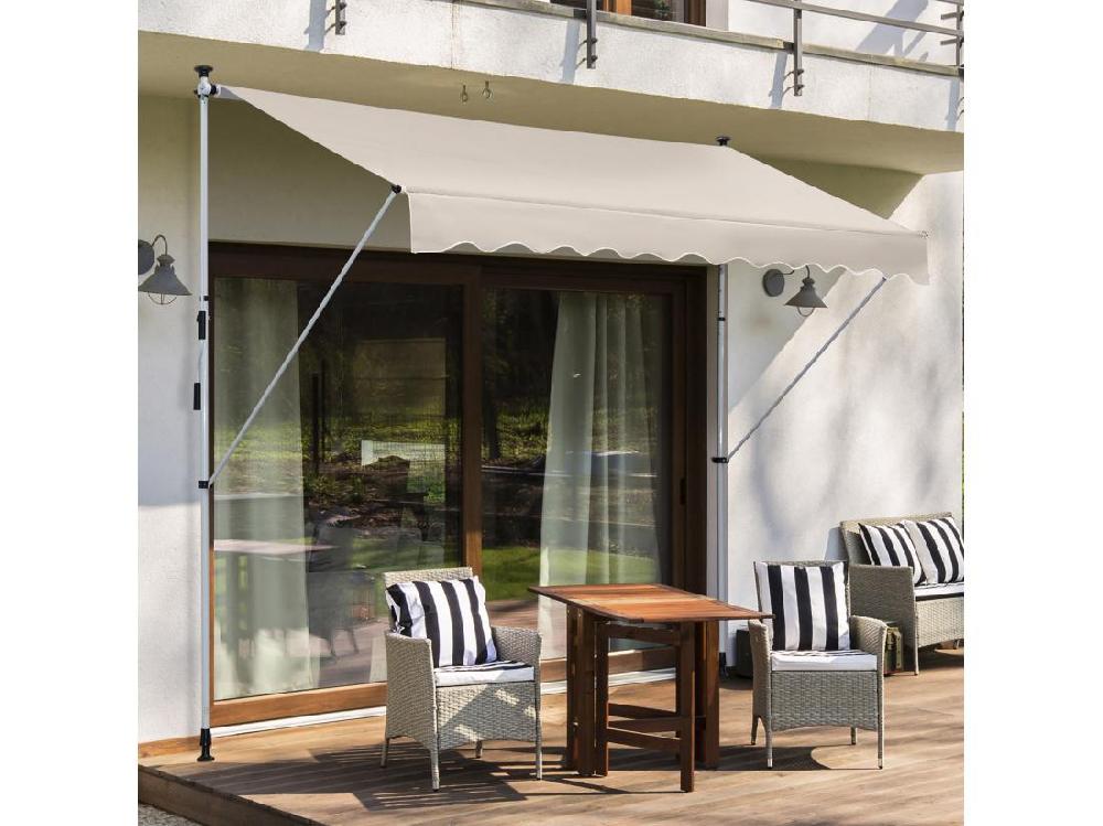 vente unique Store banne manuel rétractable 4L x 1 2l m inclinaison et hauteur réglable installation rapide métal alu polyester anti-UV crème