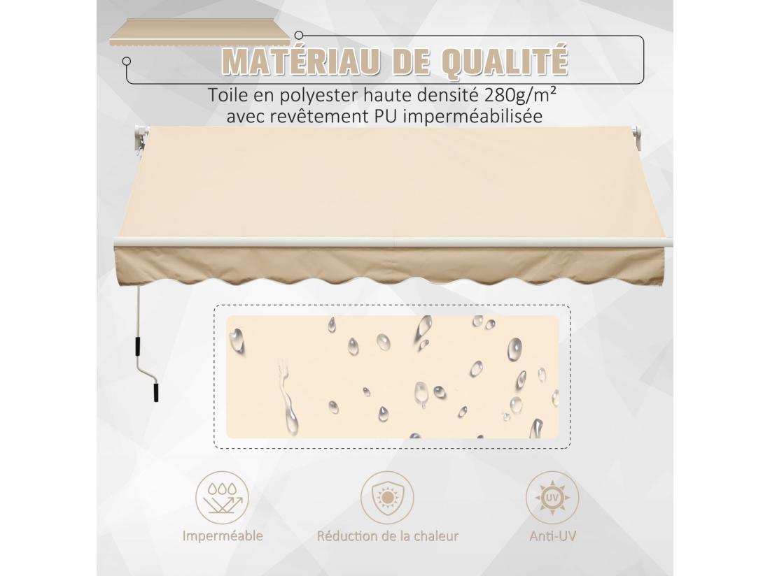 Vente Unique Store Banne Manuel Rétractable Alu. Polyester Imperméabilisé Haute Densité 4 X 2 5 M Beige