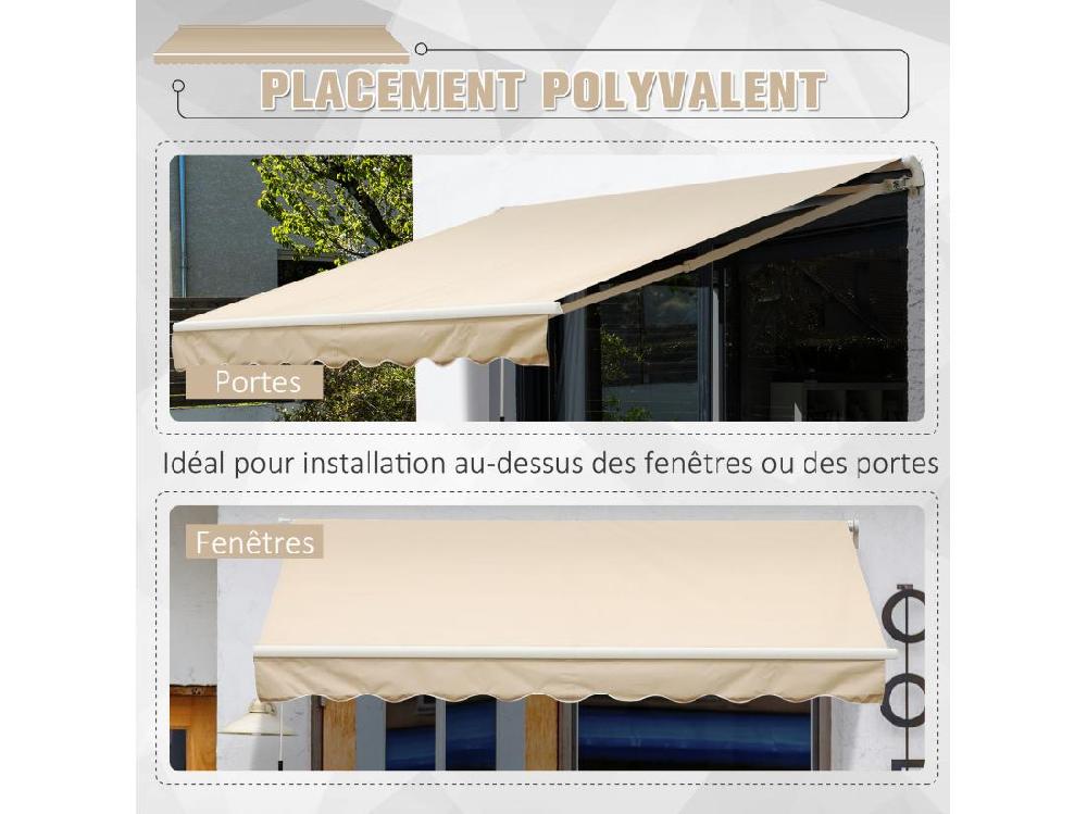 Vente Unique Store Banne Manuel Rétractable Alu. Polyester Imperméabilisé Haute Densité 4 X 2 5 M Beige