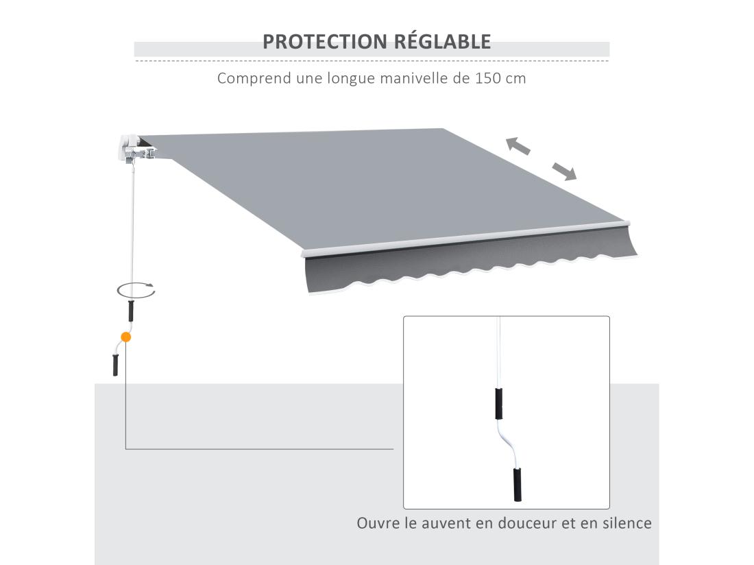 Vente Unique Store Banne Manuel Rétractable Alu. Polyester Imperméabilisé Haute Densité 4 X 2 5 M Gris