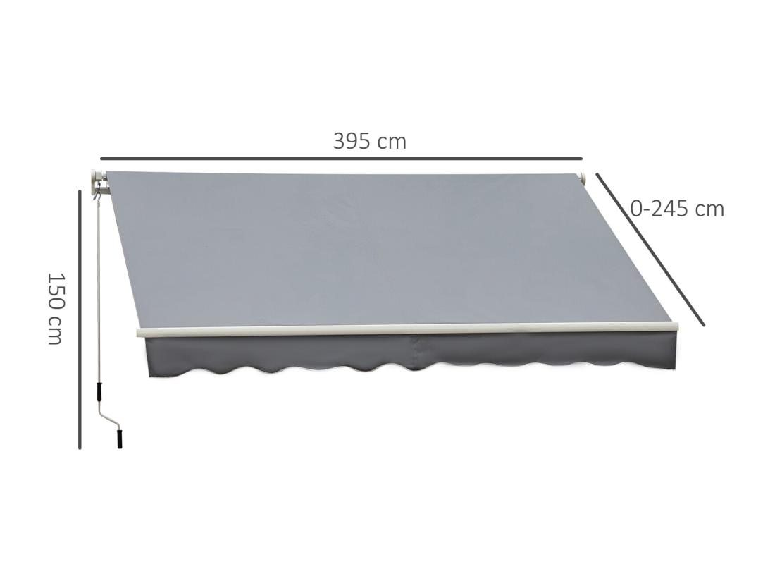 Vente Unique Store Banne Manuel Rétractable Alu. Polyester Imperméabilisé Haute Densité 4 X 2 5 M Gris