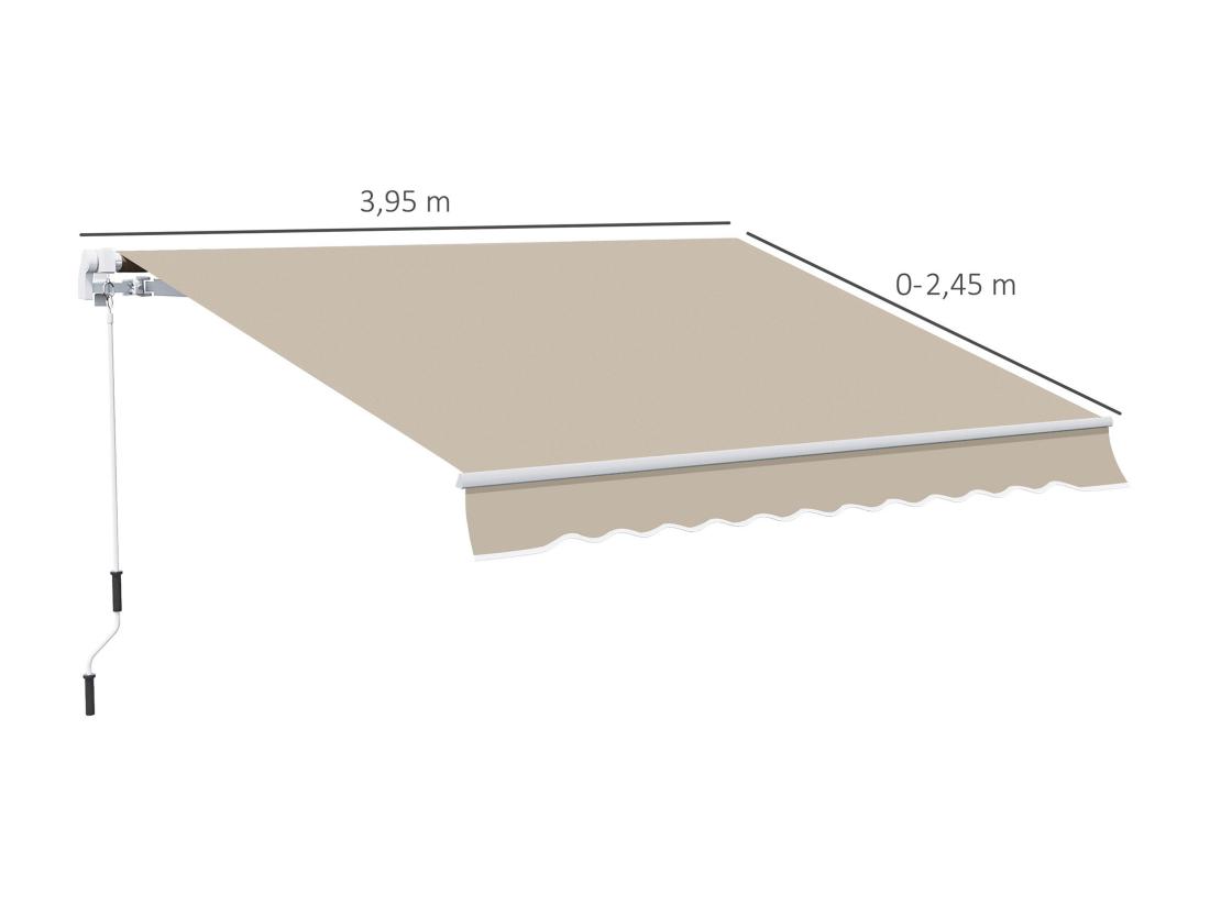 Vente Unique Store Banne Manuel Rétractable Alu. Polyester Imperméabilisé Haute Densité 4 X 2 5 M Beige