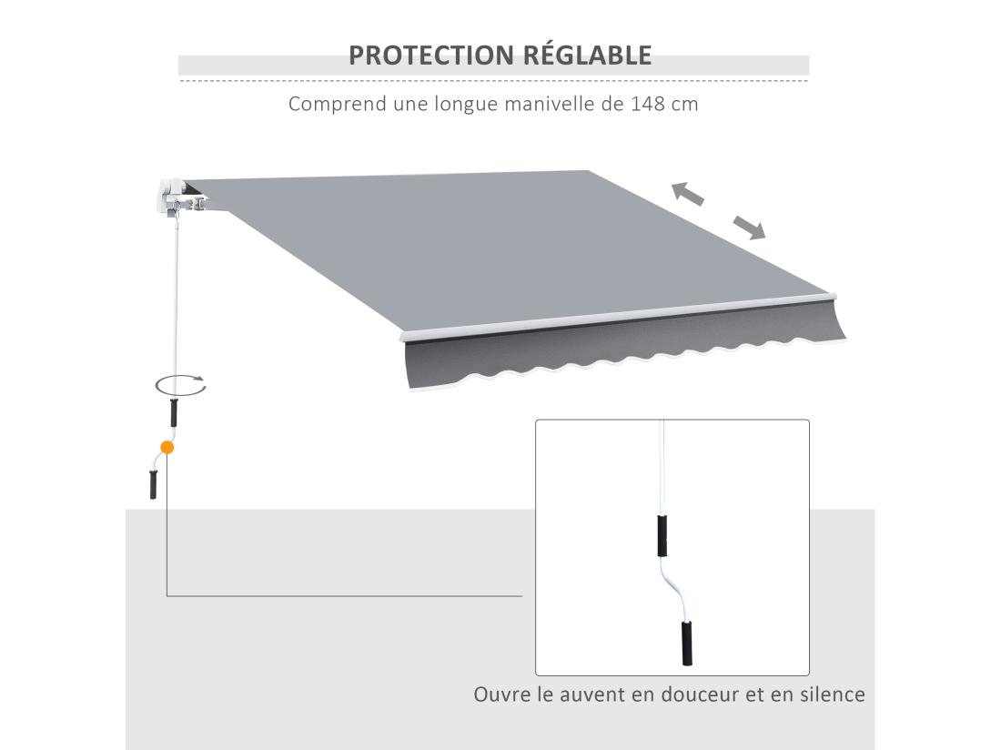 Vente Unique Store Banne Manuel Rétractable Aluminium Polyester Imperméabilisé 3L X 2 5l M Gris