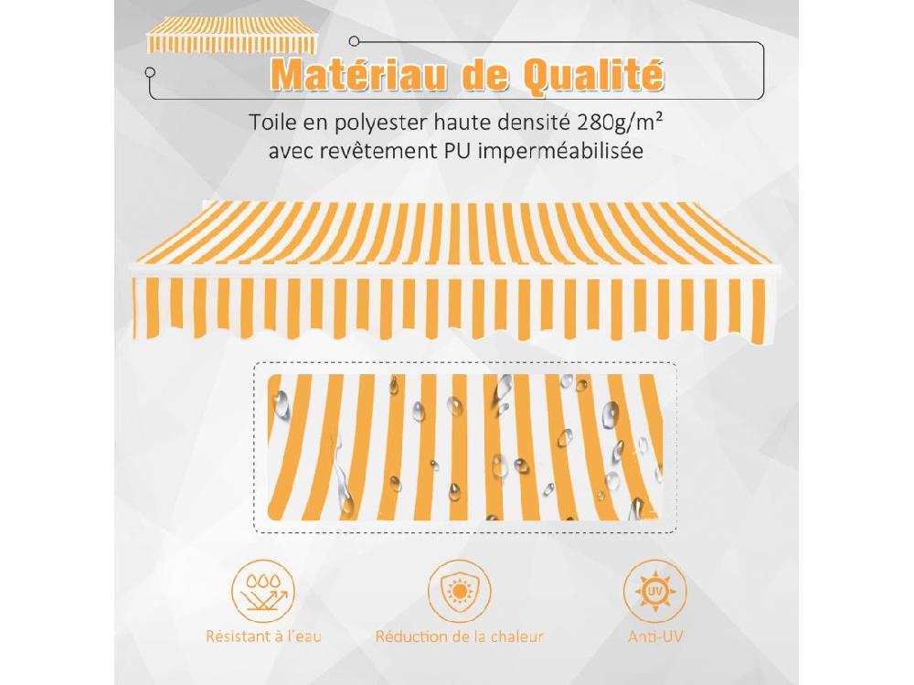 Vente Unique Store Banne Manuel Rétractable Aluminium Polyester Imperméabilisé 3L X 2 5l M Orange Blanc Rayé