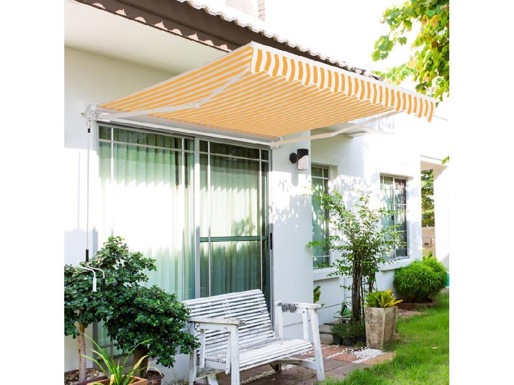 Vente Unique Store Banne Manuel Rétractable Aluminium Polyester Imperméabilisé 3L X 2 5l M Orange Blanc Rayé