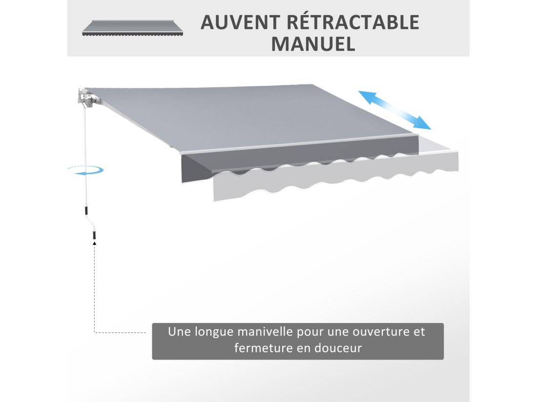Vente Unique Store Banne Manuel Rétractable Dim. 2 5L X 2l (avancée) M Alu. Polyester Imperméabilisé Haute Densité Gris