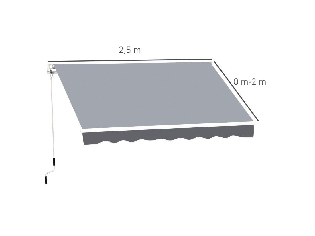 Vente Unique Store Banne Manuel Rétractable Dim. 2 5L X 2l (avancée) M Alu. Polyester Imperméabilisé Haute Densité Gris