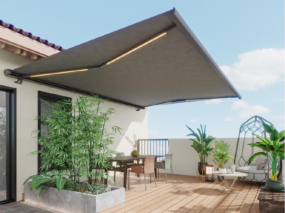 vente unique Store banne motorisé à leds avec coffre intégral 4 x 3 5 m toile acrylique anthracite - GALAXA