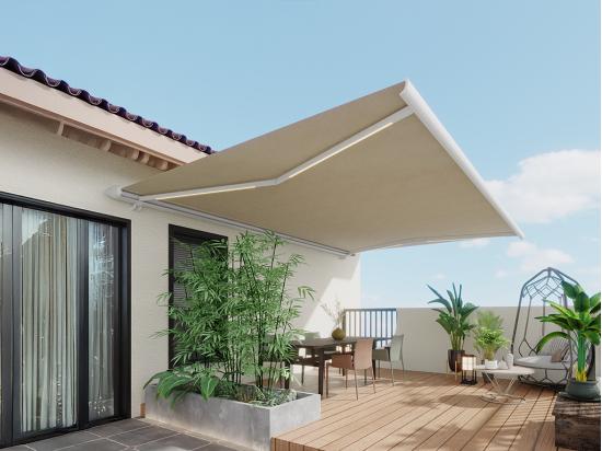 vente unique Store banne motorisé à leds avec coffre intégral 5 x 3 5 m - toile acrylique beige - GALAXA