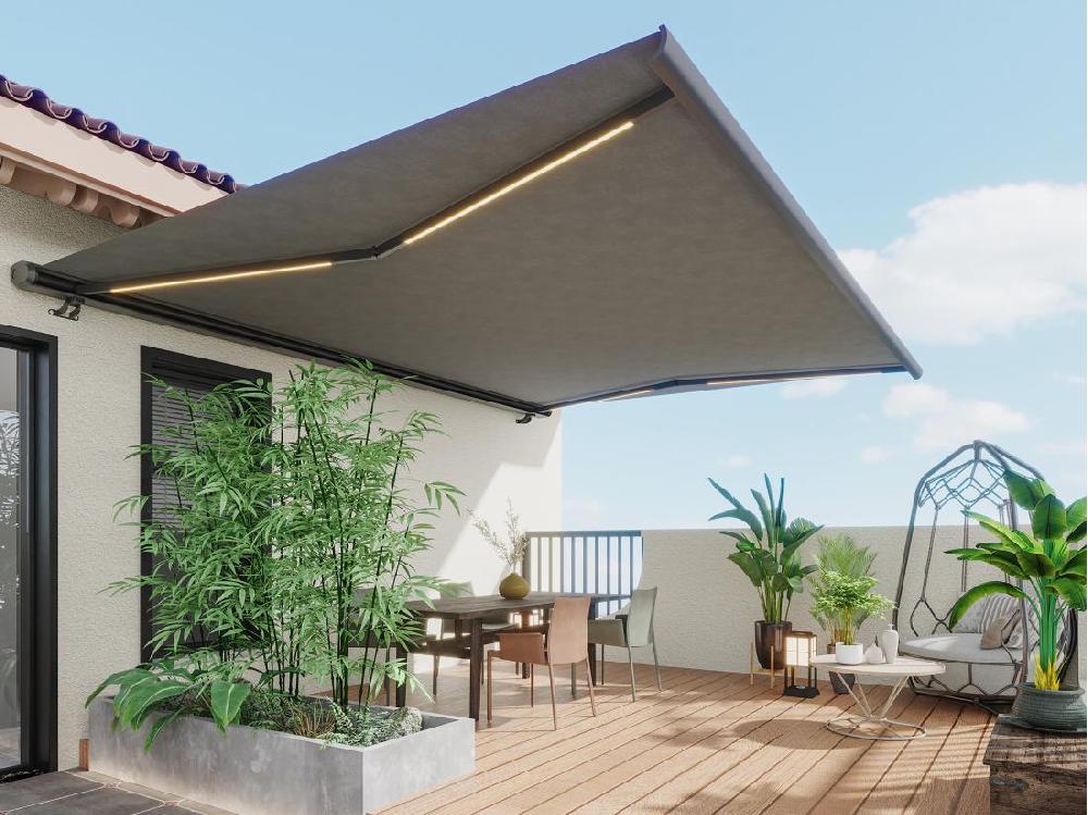 vente unique Store banne motorisé à leds avec coffre intégral 5 x 3 5 m toile acrylique anthracite - GALAXA