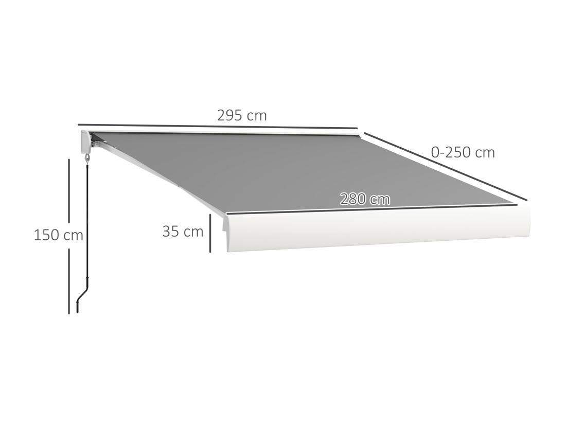 Vente Unique Store Banne Motorisé Coffre Intégral 3 X 2 5(avancé)m - Télécommande Manivelle - Alu Polyester Haute Densité 270g/m² Gris Clair