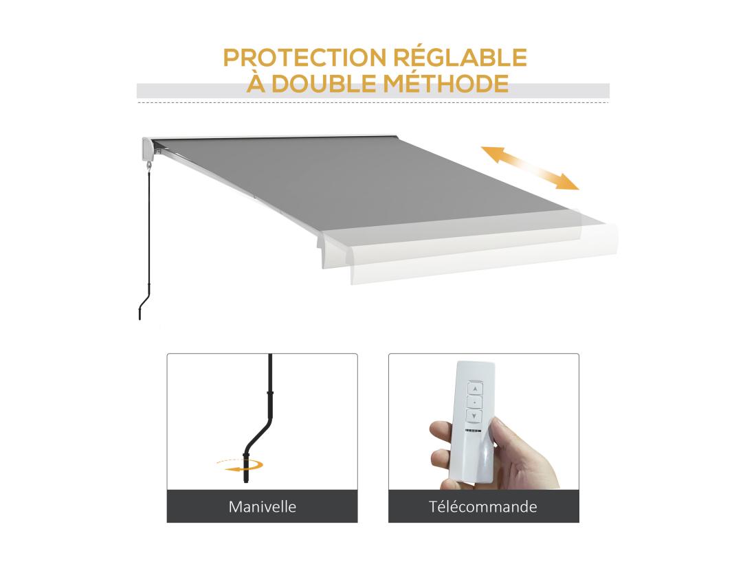 Vente Unique Store Banne Motorisé Coffre Intégral 3 X 2 5(avancé)m - Télécommande Manivelle - Alu Polyester Haute Densité 270g/m² Gris Clair