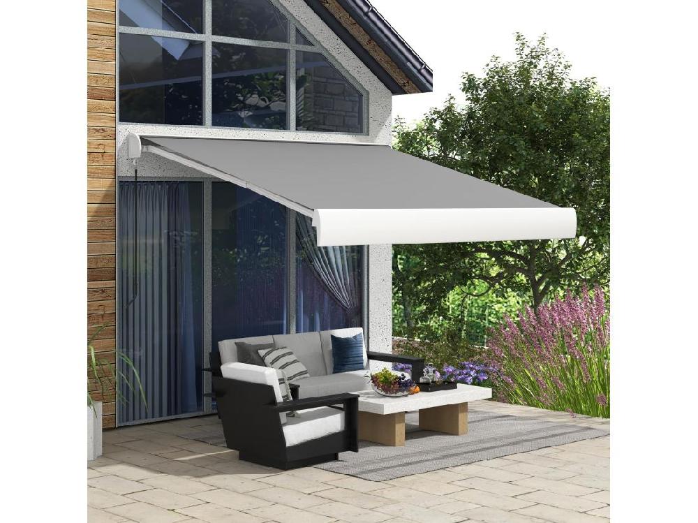 vente unique Store banne motorisé coffre intégral 3 x 2 5(avancé)m - télécommande manivelle - alu polyester haute densité 270g/m² gris clair