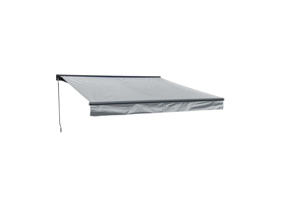 vente unique Store banne SAULE 3 5 × 3m avec semi-coffre - Toile grise et structure grise - HAPPY GARDEN